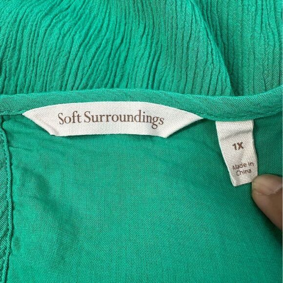 SOFT SURROUNDINGS Cold Shoulder Gauze Fabric Kelly Green Dress Sz 1X - Picture 8 of 9